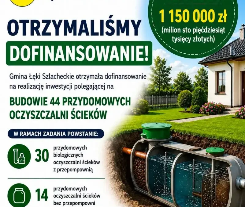 Gmina Łęki Szlacheckie z dofinansowaniem na budowę 44 przydomowych oczyszczalni ścieków