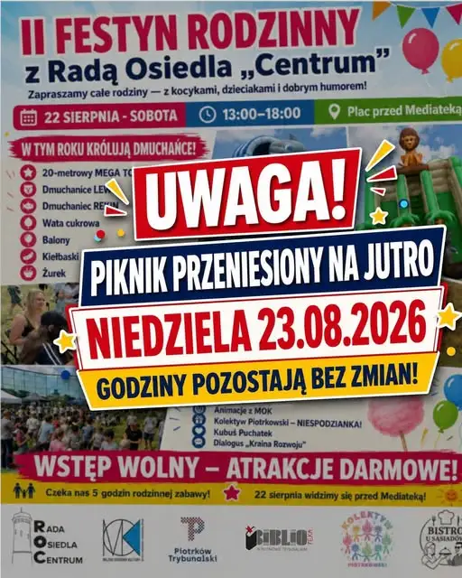 Piknik rodzinny w Piotrkowie przeniesiony na niedzielę z powodu burz