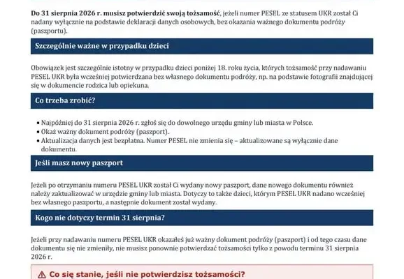 Ostatni dzwonek dla posiadaczy PESEL UKR – do 31 sierpnia trzeba potwierdzić tożsamość