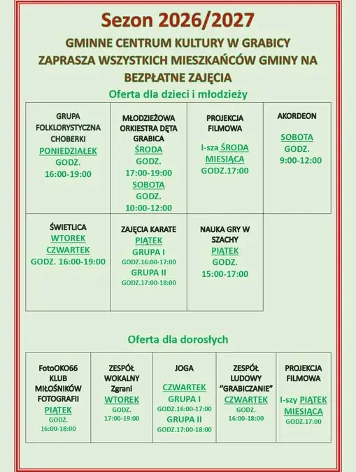 Gminne Centrum Kultury w Grabicy zaprasza mieszkańców do wspólnego spędzania czasu