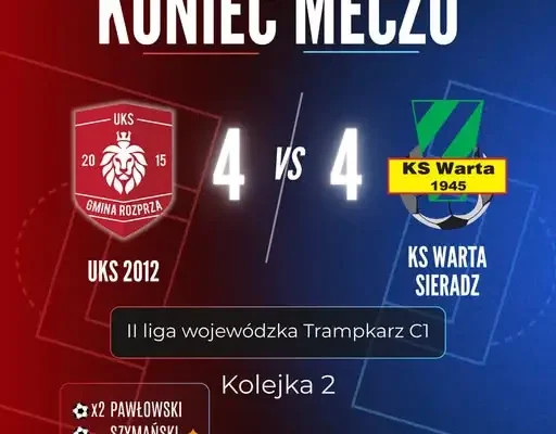 Remis na inaugurację! UKS Gmina Rozprza dzieli się punktami z Wartą Sieradz