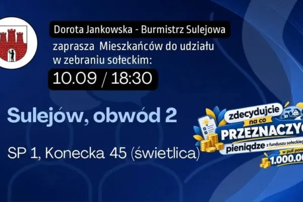 Mieszkańcy Sulejowa zdecydują o wydaniu miliona złotych z funduszu sołeckiego