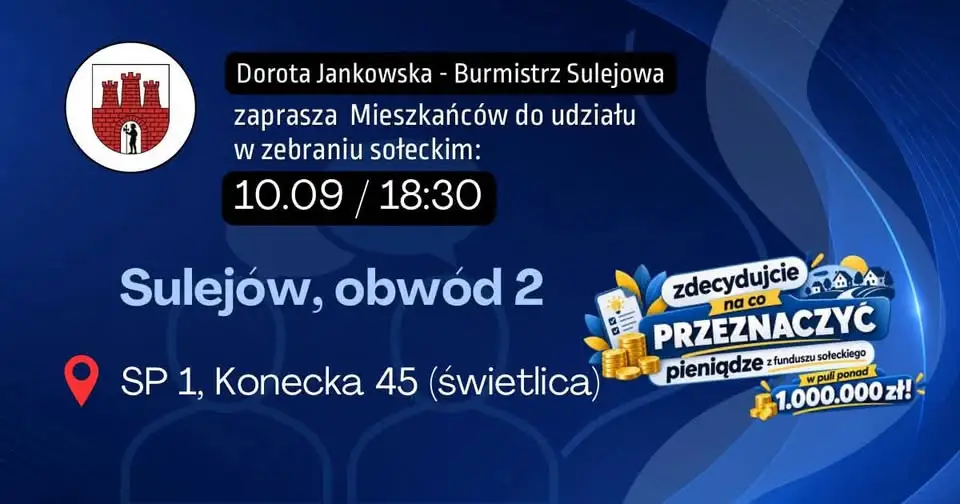 Mieszkańcy Sulejowa zdecydują o wydaniu miliona złotych z funduszu sołeckiego