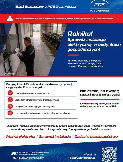 Rolniku! Sprawdź instalację elektryczną w gospodarstwie – apel PGE Dystrybucja