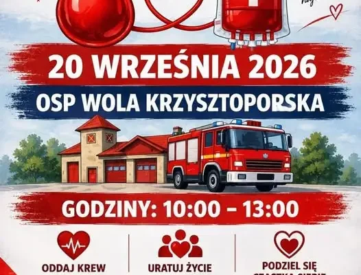 Zbiórka krwi w Woli Krzysztoporskiej – już w najbliższą niedzielę