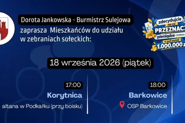 Zebrania sołeckie w Korytnicy i Barkowicach – mieszkańcy zdecydują o funduszu sołeckim
