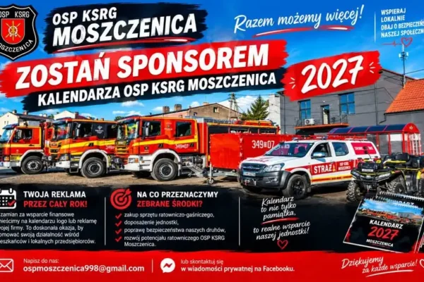 OSP KSRG Moszczenica szuka sponsorów kalendarza na 2027 rok