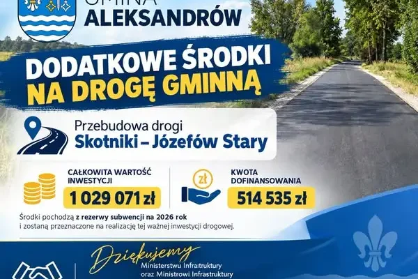 Ponad pół miliona złotych na drogę Skotniki – Józefów Stary w gminie Aleksandrów