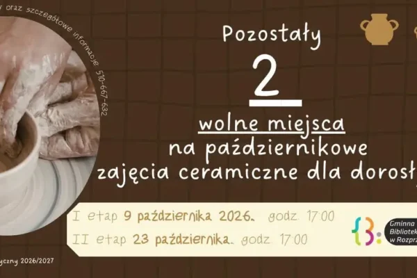 Zostały ostatnie 2 miejsca na październikowe zajęcia ceramiczne dla dorosłych