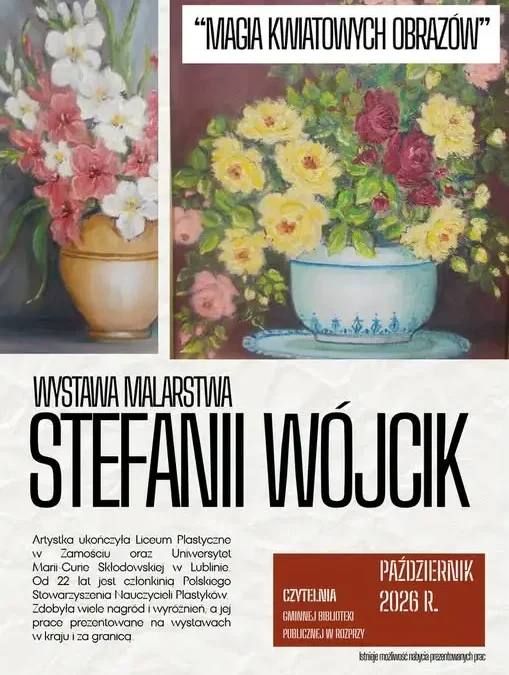 Wystawa malarstwa Stefanii Wójcik w Gminnej Bibliotece w Rozprzy